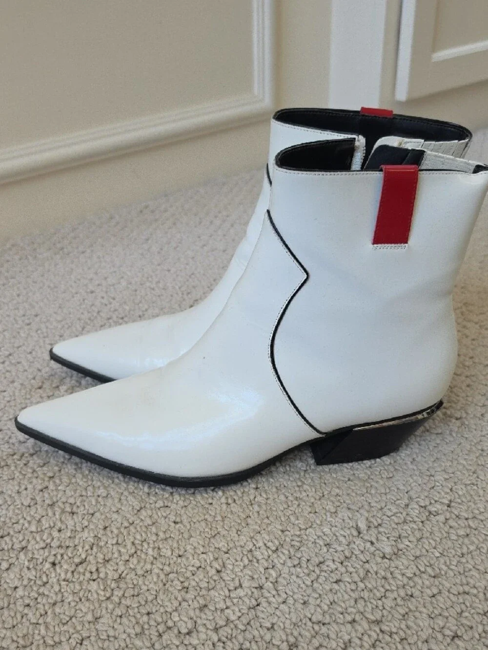 Calvin Klein White Pointed Toe Patent Ankle Boots